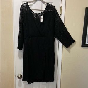 Lane Bryant black, mid length, lace, 3/4 lace sleeve dress